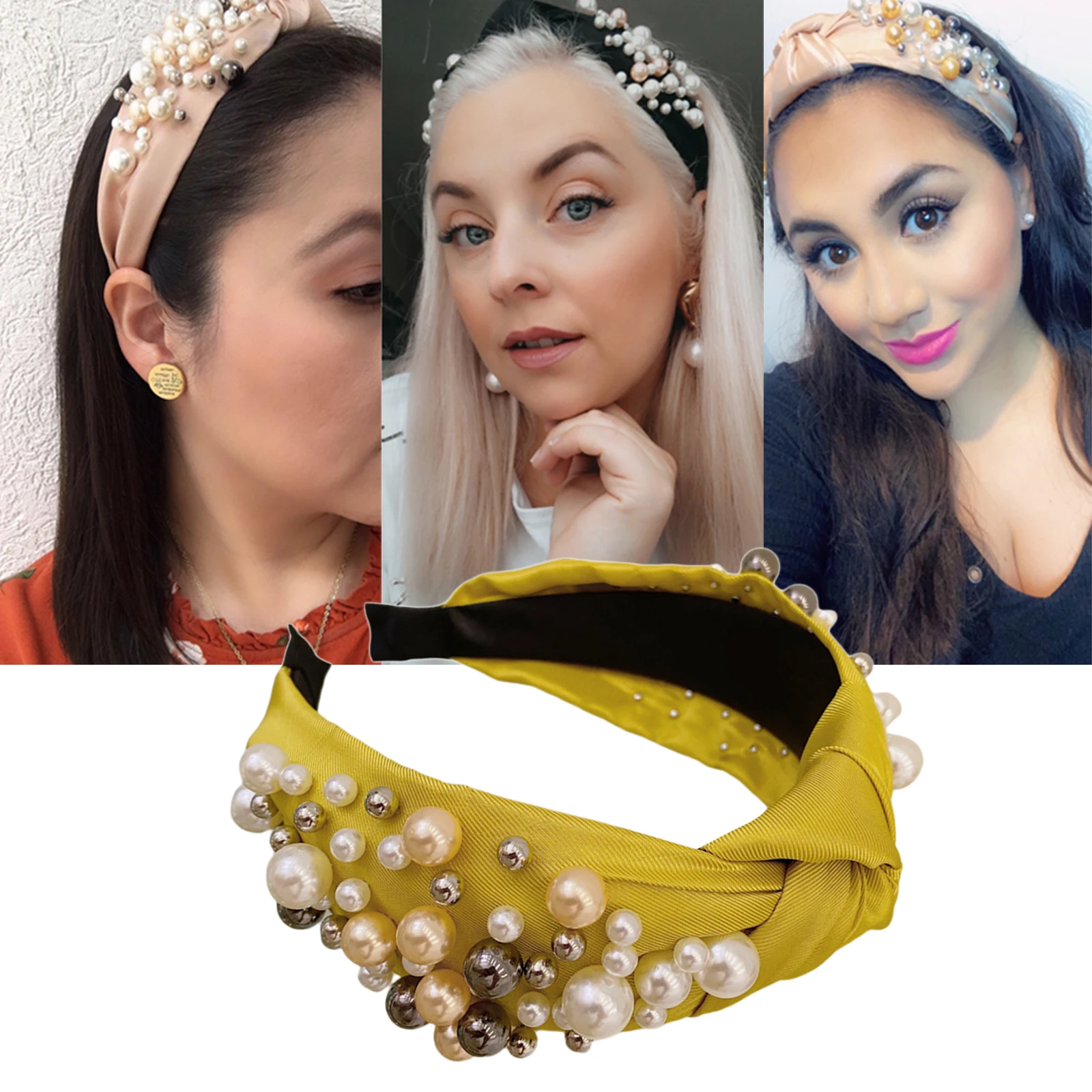 Pearl Headbands for Women Wide Knot Hairbands Turban Twist Headband Hair Hoop Fashion Hair Accessories