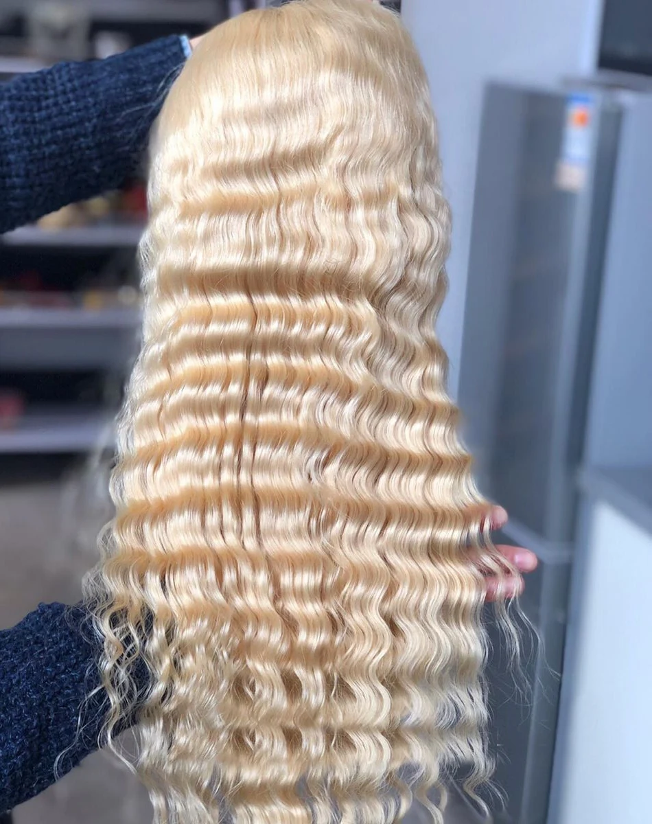 Links Hair 613 медовый блонд малазийский кудрявый парик на кружеве глубокая волна предварительно сорванные Remy человеческие волосы 8-26 дюймов парик на кружеве
