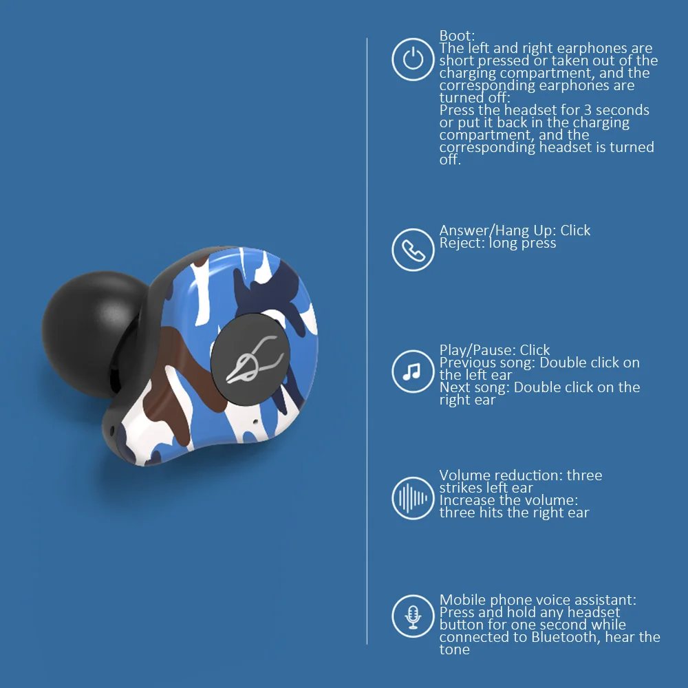 Sabbat E12 наушники Bluetooth 5,0 гарнитура камуфляж бинауральные звонки, музыка Спортивная Беспроводная bluetooth-гарнитура с зарядным устройством