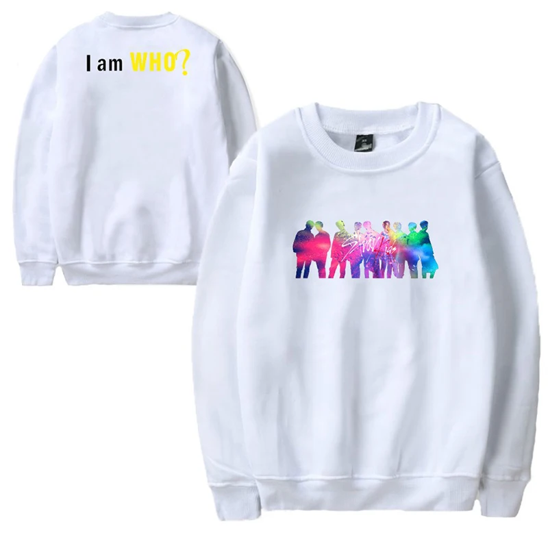 Белый KPOP Stray Kids Album I AM WHO/свитер с круглым вырезом для мужчин и женщин Молодежный Повседневный свободный весенне-осенний дропшиппинг - Цвет: Белый