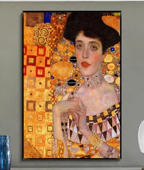 

W219 Gustav Klimt - Adele Stretched Trend Beautiful Fashion High Score Film Silk Fabric Wall Poster Art Decor Sticker Bright