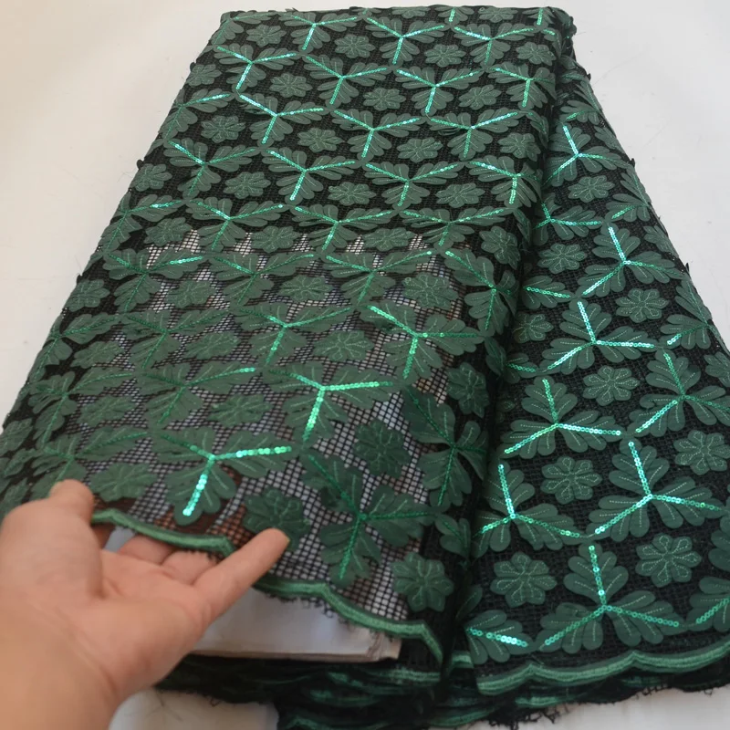 8Colors high quality African party lace fabric in deep green with laser cut design and sequins for dress CLP391 | Дом и сад