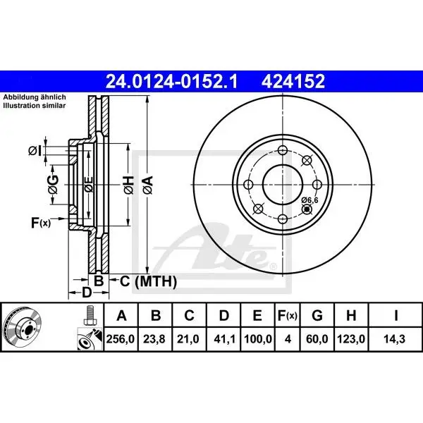 Диск тормозной передний Opel Astra 1.4-1.7TD 98 ATE 24.0124-0152