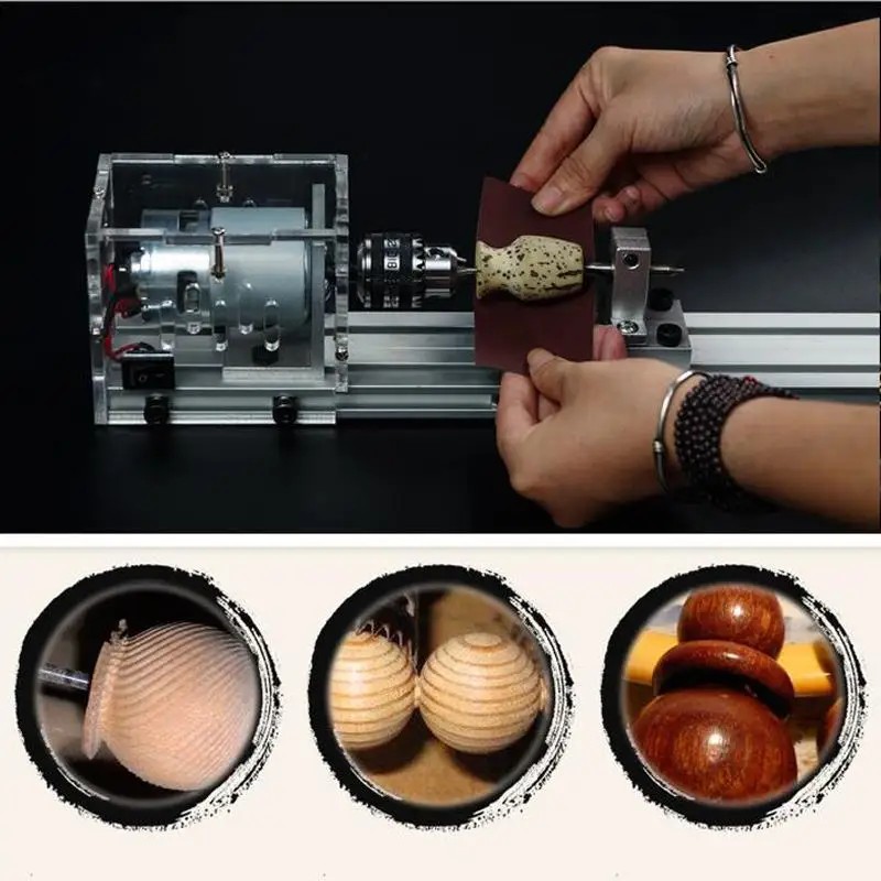 

100W Mini Lathe Beads Machine Wood Lathe Diy Woodworking Tool Milling Grinding Polishing Carving Drill Rotary Tool Set