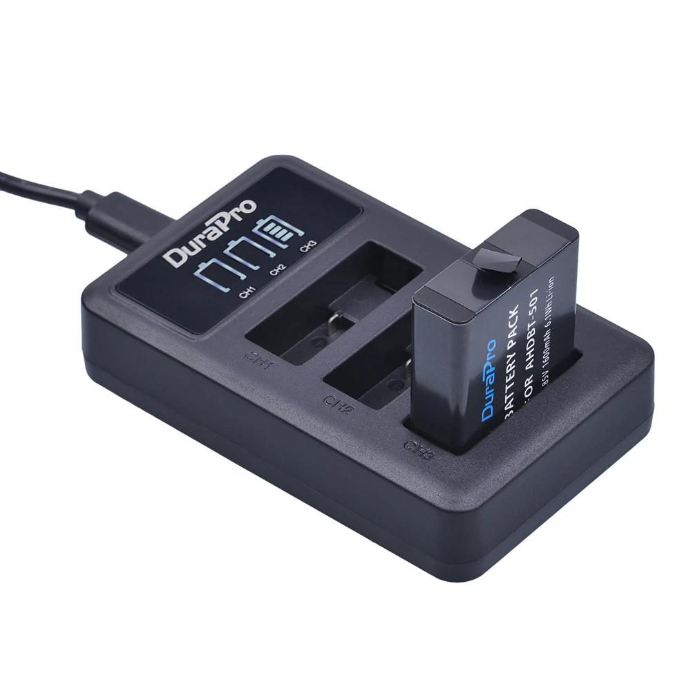 1Pc 1600Mah Ahdbt-501 Ahdbt 501 Ahdbt501 Li-Ion Batteria + Display A Led 3-Channel Usb Caricabatterie Per Gopro Hero 5 Go Pro Hero 5 Macchina Fotograf