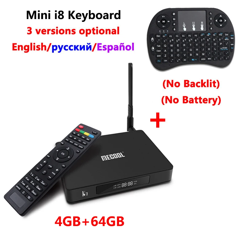 K7 add i8 standard MECOOL K7 Smart Android 9,0 tv Box Amlogic S905X2 DVB-T2 DVB-S2 ТВ приемник 4 Гб DDR4 64 Гб rom 4K телеприставка DVB-C медиаплеер - Цвет: K7 add i8 standard
