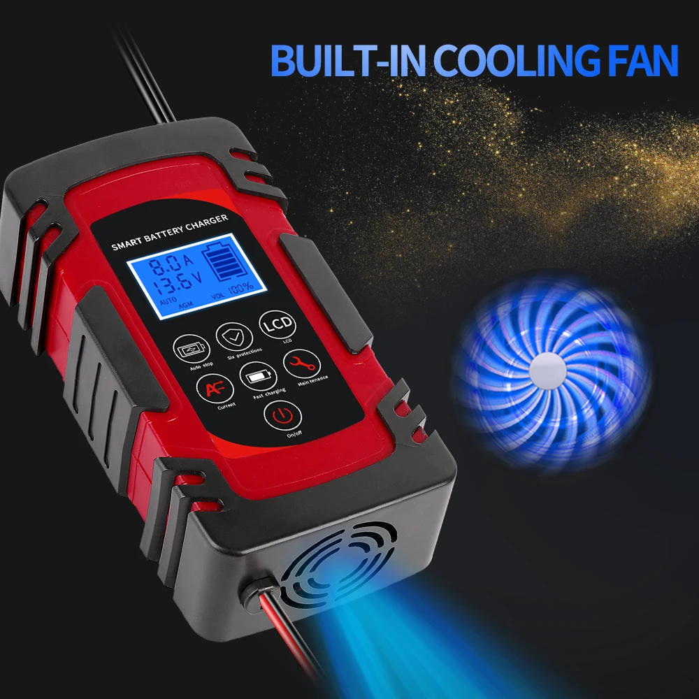 

12V 24V Automatic Battery Charger Battery Maintainer Trickle Charger and Battery Desulfator with Timer PCar Battery Charger
