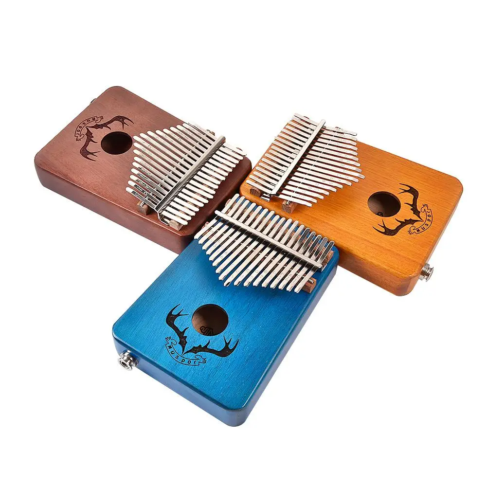 17 Keys EQ Kalimba Mahogany Thumb Piano Kalimba Finger Piano with Electric Pickup Tuner Hammer Beginner Music Learning Keyboard