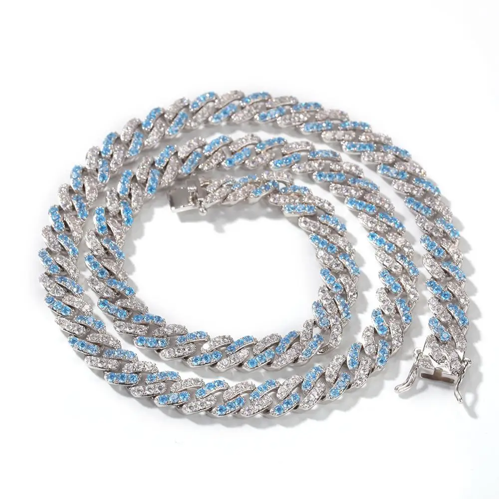 ARMNVNV 8 мм Iced Out кубинское звено ожерелье синий и белый циркон хип хоп Мода Панк цепь Bling очаровательные ювелирные изделия - Окраска металла: as photoes