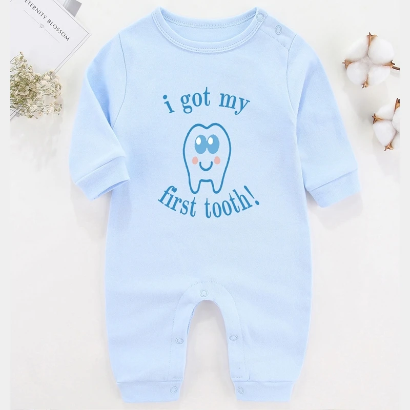 Cute Jumpsuits for Babies Toddler Girl Winter Clothes Ropa Para Bebes I Got My First Tooth Baby