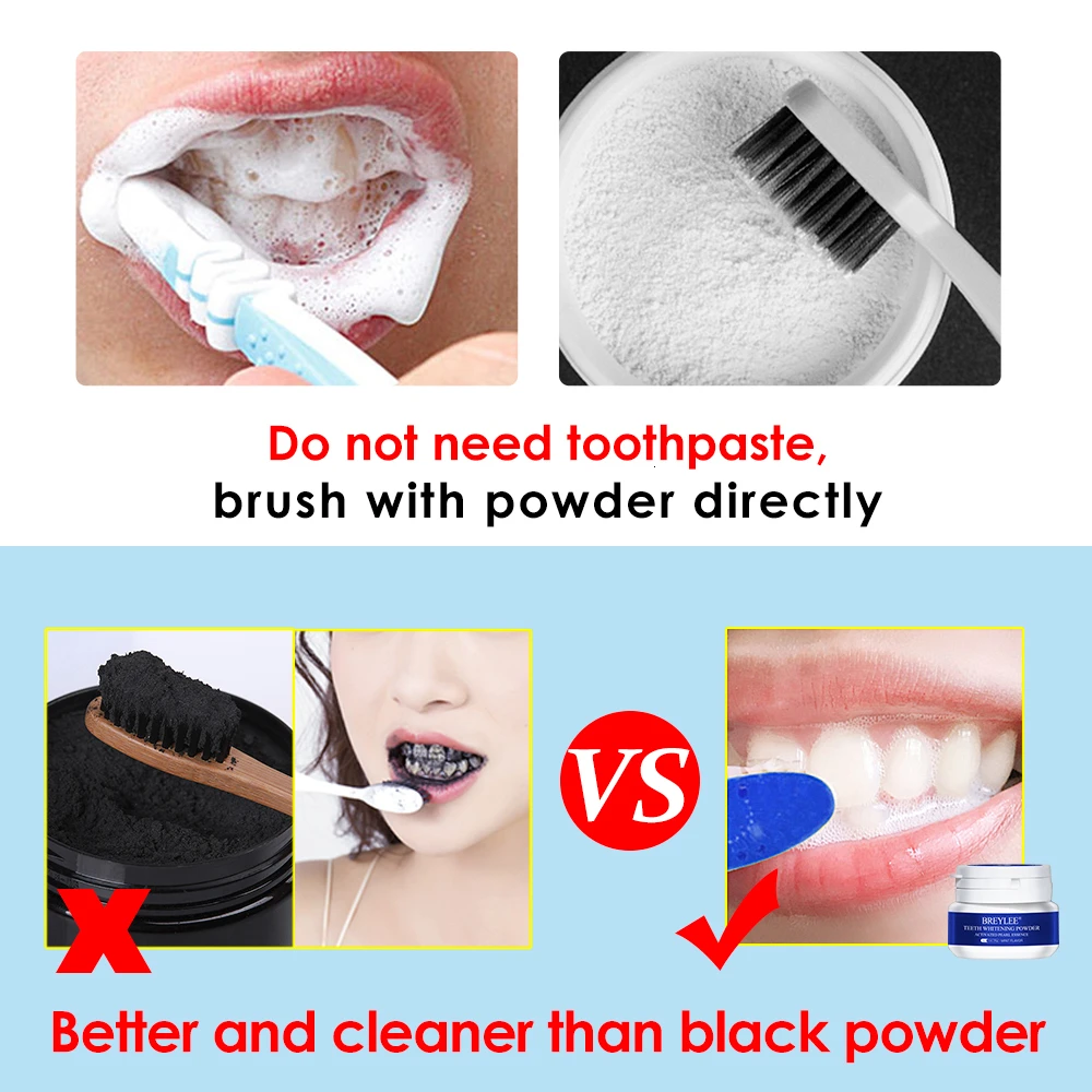 BREYLEE Teeth Bleaching Powder Tooth paste Remove plaque Spot Bleaching Dental tools Oral hygiene White toothbrush Cleaning 30g
