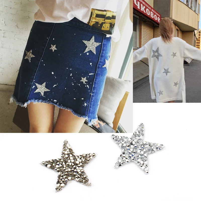 4/6/8cm 핫픽스 제트 적철광 스타 라인 석 의류 가방 바지 신발에 대한 의류 배지 붙여 넣기에 대한 패치에 혼합 수 놓은 철