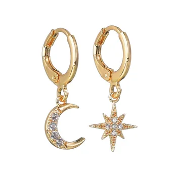 

Accessories Cool Non-symmetrical Star Moon Ear Stud Women's Micro Zircon Earrings Earrings Jewelry