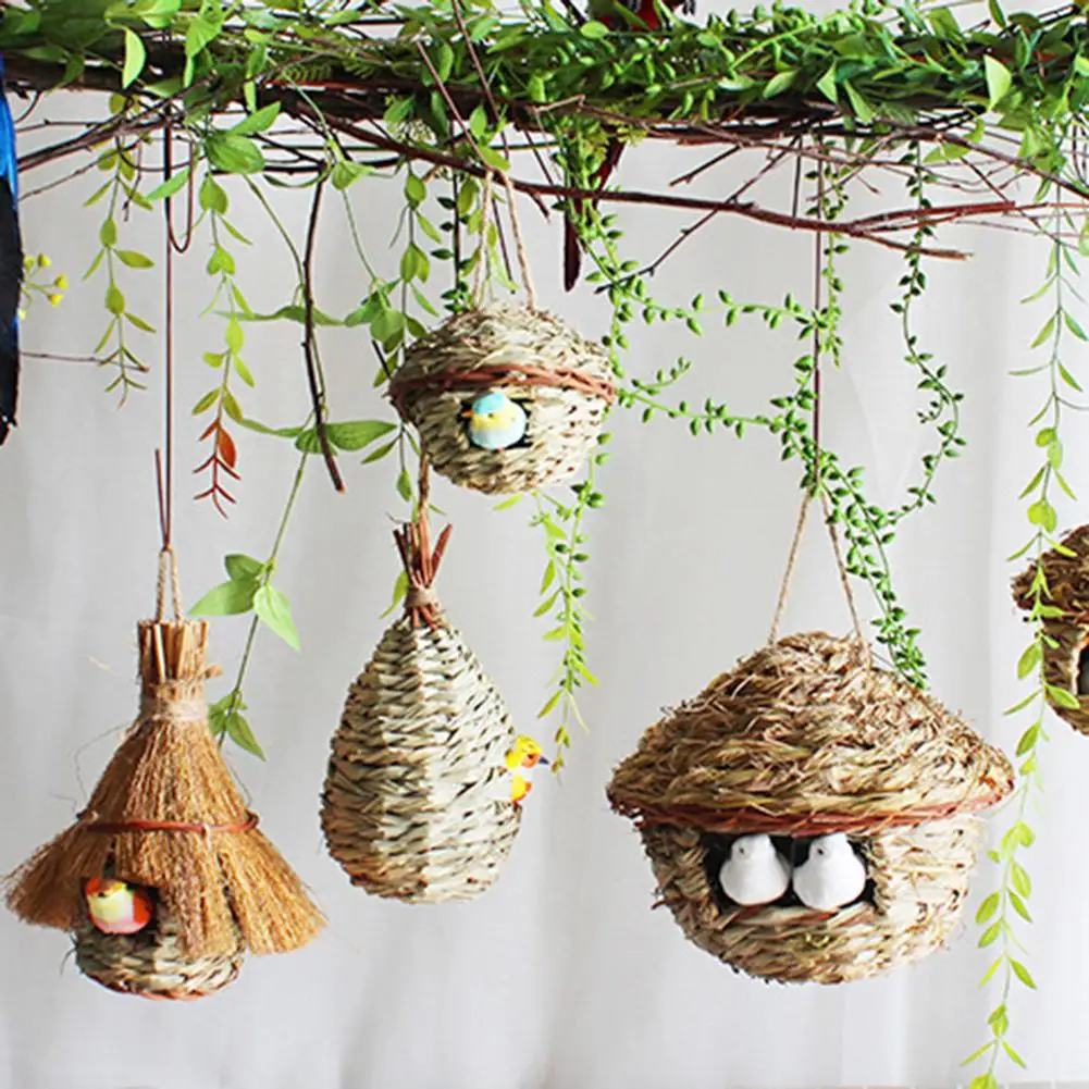 

Natural Grass Hanging Nest Pet Parrot House Straw Bird Hatch Rest Hut Cage Decor Natural Grass Egg Cage Bird's Nest Hanging Bird