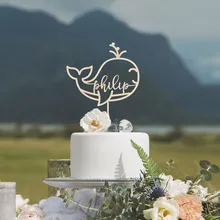 Пользовательское имя торт для детского праздника Топпер деревянный акрил в форме Кита ребенка день рождения праздничный торт персонализированные вечерние сувениры