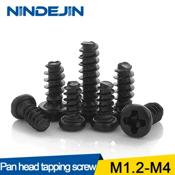 

100pcs Cross Recessed Pan Head Self-tapping Screw M1.2 M1.4 M1.7 M2 M2.3 M2.6 M3 M4 Black Carbon Steel Phillips Screw