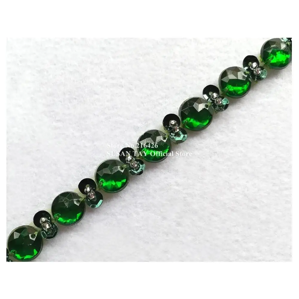 1yard x New Sew-on Handmade Dark Green Beaded Sequin Stoned Ribbon Lace Trims Dancing Dress Costume Bridal Wedding DECOR BT76Y | Дом и сад