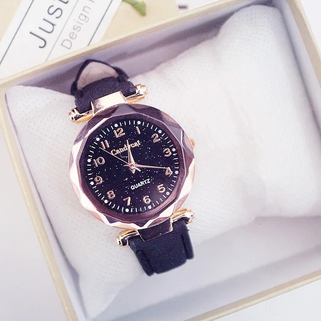 Black no bracelet Женские модные часы Лидер продаж дешевые звездное небо женские часы-браслет повседневные кожаные кварцевые наручные часы Часы Relogio Feminino - Цвет: Black no bracelet