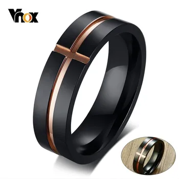 

Vnox Stylish Men's Stainless Steel Ring 585 Rose Gold and Blue Two Tones Cross Male anillo masculino