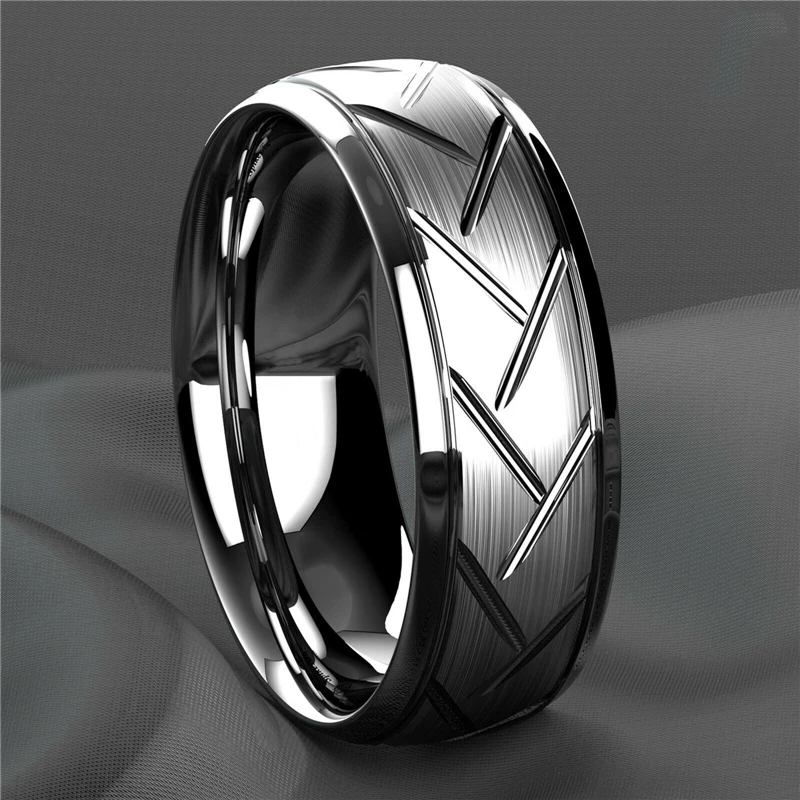 Luxury Men's Wedding Rings Finger Rings Jewelry Rings 8mm Silvery Brushed Titanium Steel 316L Stainless Steel Bevel Cut Size 6-13