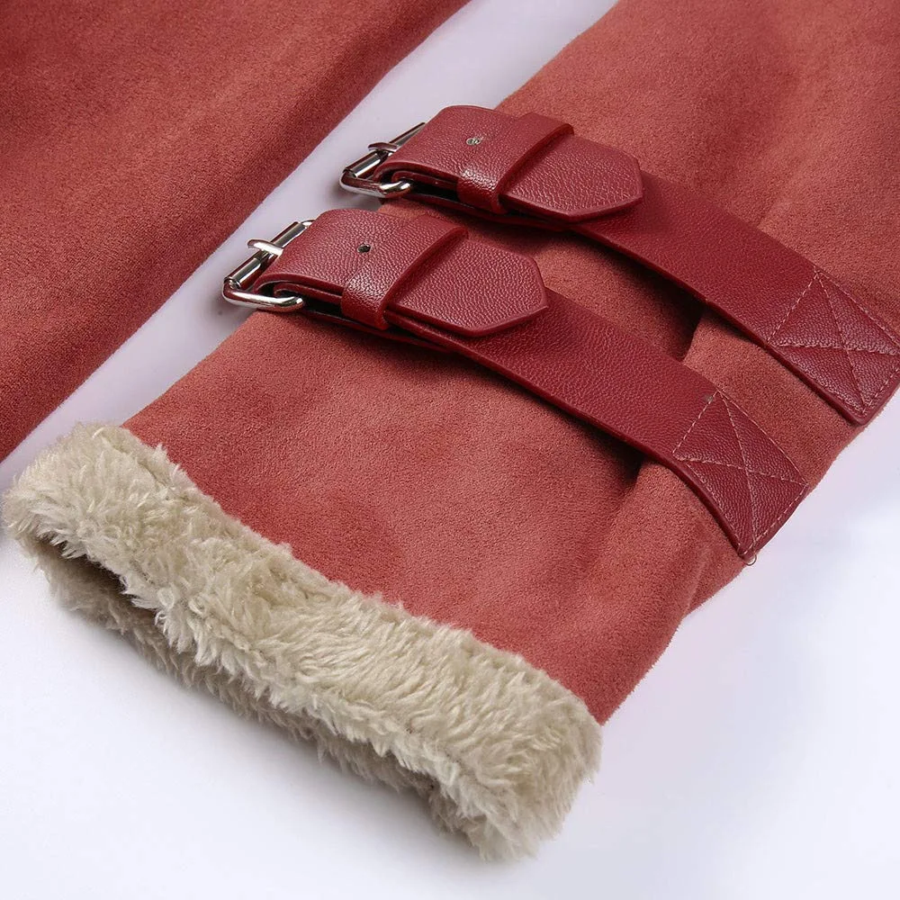 Женское зимнее замшевое пальто с длинным рукавом в уличном стиле|Кожаные куртки|