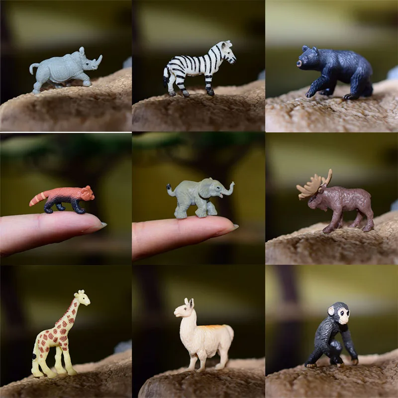 Fairy Garden Miniatures Accessories Decor Wild Animal Model Elephant Rhinoceros Lion Chameleon Tiger Action Figure Figurine Toys