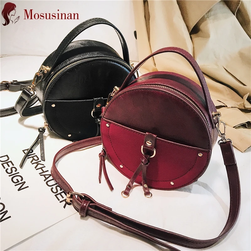 Best Retro Small Round Bags for Women 2019 New Frosted PU Leather Handbag Ladies Shoulder Bag Highquality Mini Crossbody Bag Hand Bag