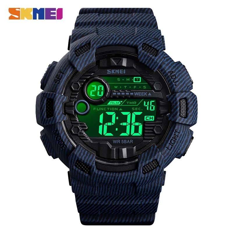  Часы наручные SKMEI Мужские Цифровые Спортивные, водонепроницаемые светящиеся, с календарем, 5 бар, 1472 