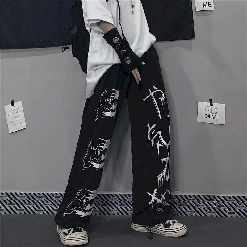 Japanese Anime Retro Streetwear High Waist Pants Women Casual Trousers  Womans Wide Leg Straight Couple Clothes - Pants & Capris - AliExpress