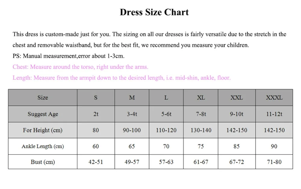 Ankle Length Dress Size Chart