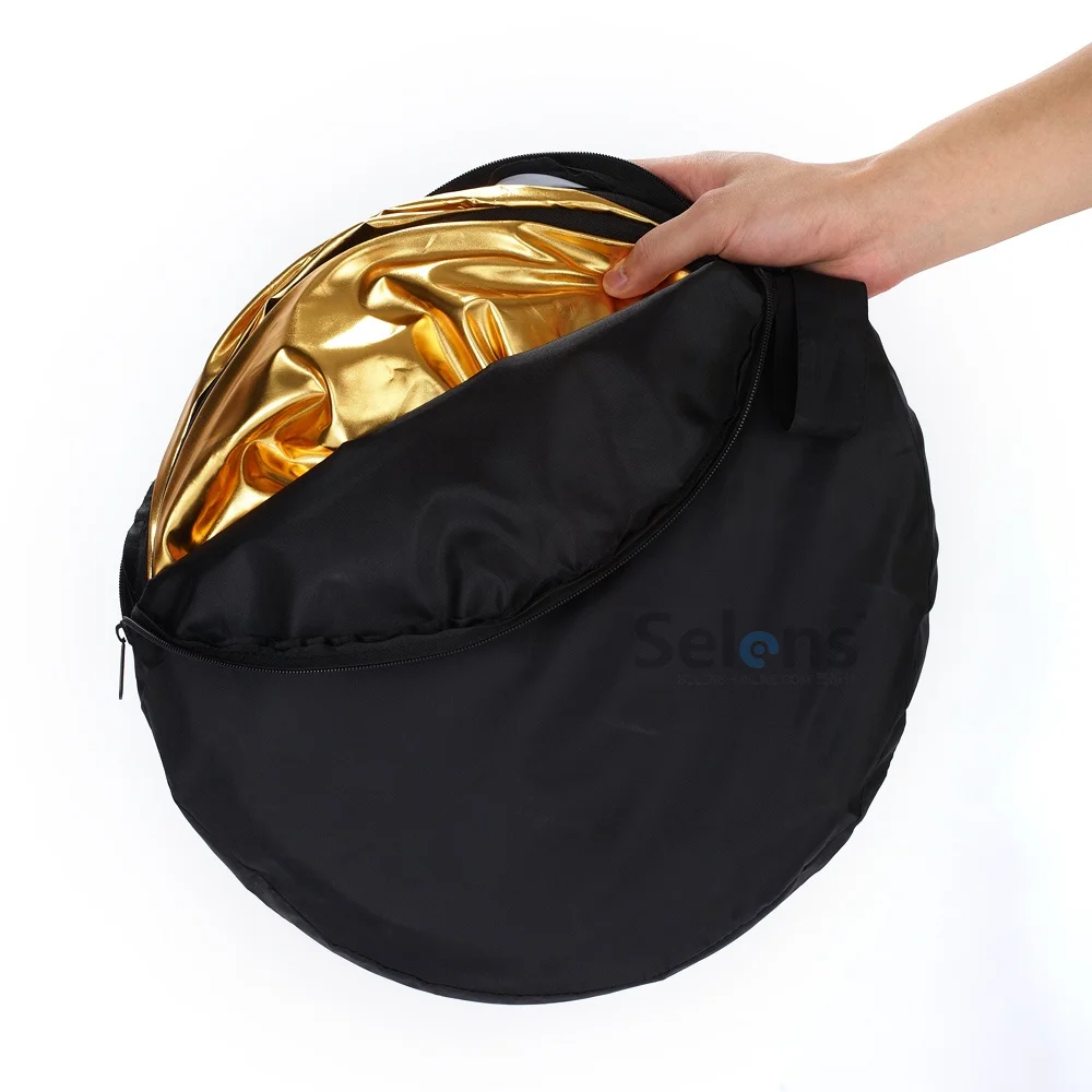 Selens 2 in 1 30/60/80/110 cm Reflector Portable Collapsible Disc Light Diffuser Gold Silver White for Selfie Photo Studio photography reflector macro photography diffuser