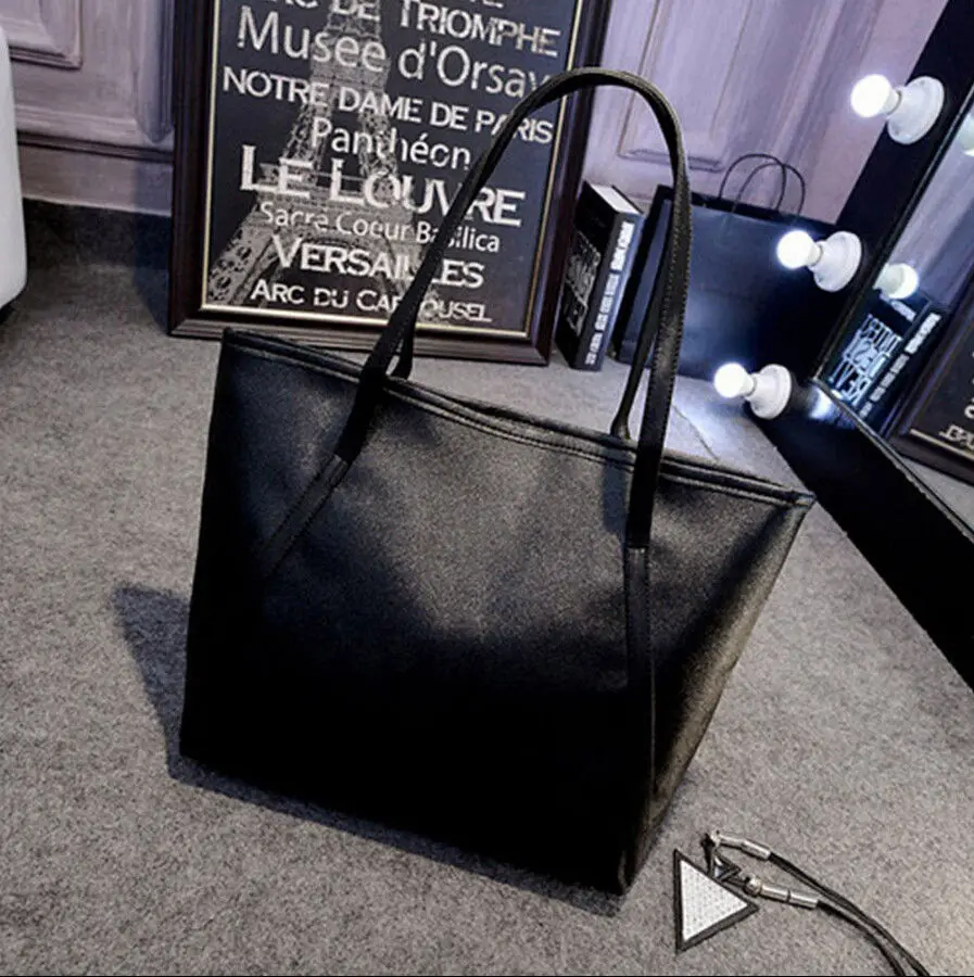 Черный Fashion Handbag New Women Leather Bag Large Capacity Shoulder Bags Casual Tote Simple Top-handle Hand Bags Hot - Цвет: Черный