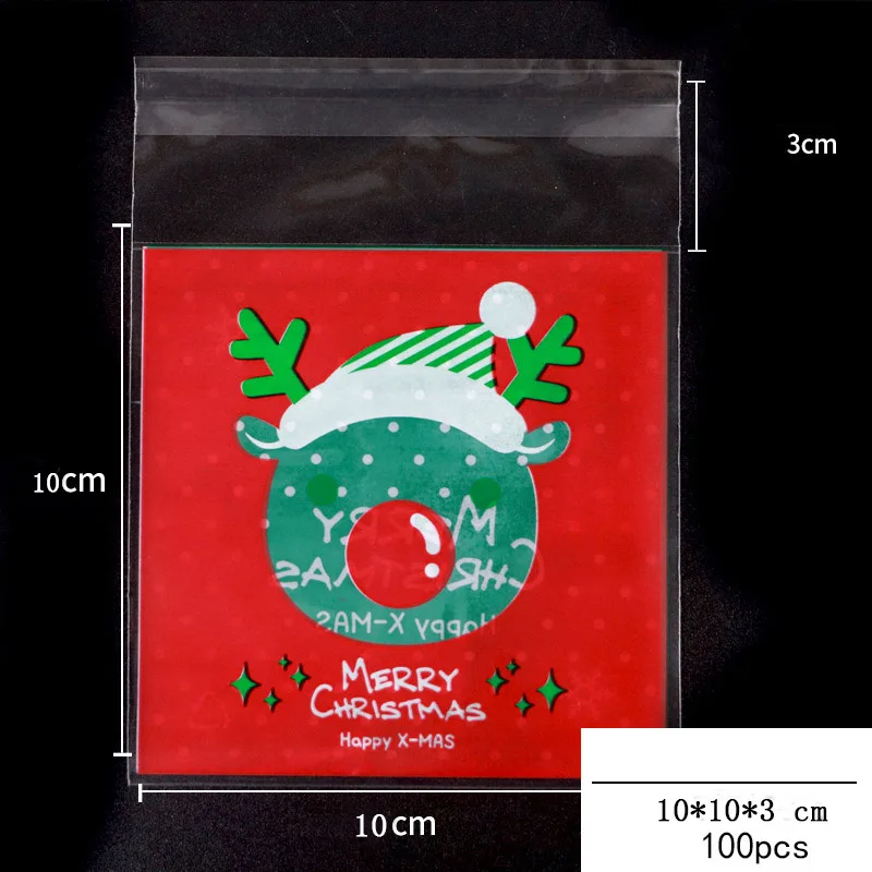 6 100 шт 10*10+ 3 см Рождество прозрачный мини-пакеты печенья DIY выпечки печенья торт конфеты, продукты пакет самоклеющиеся подарочные пакеты - Цвет: 6