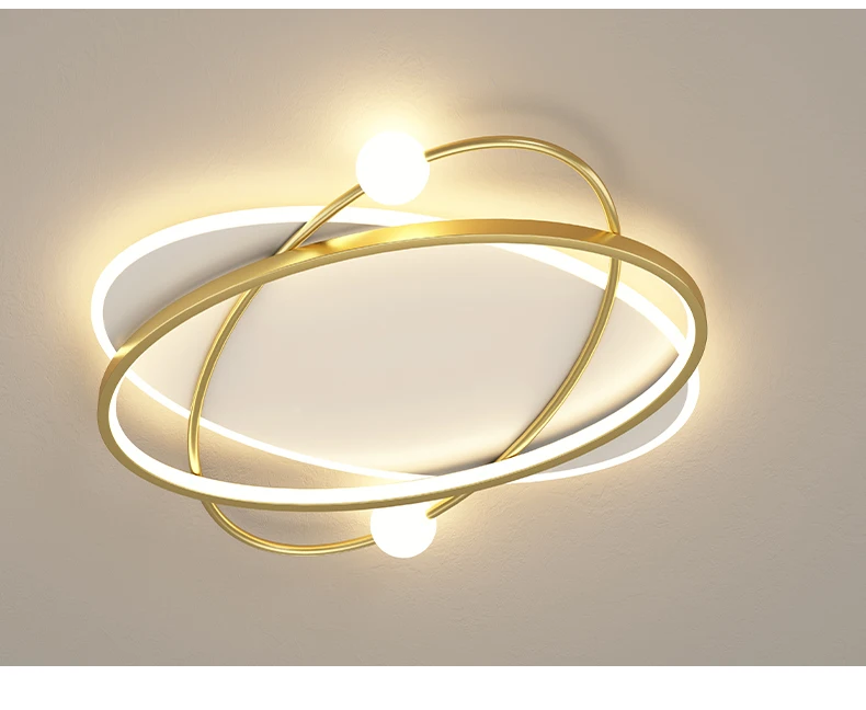 Modern Style Led Chandelier For Bedroom Living Room Kitchen Study Ceiling Lamp Gold Oval Ring Simple Design Remote Control Light dining light fixtures