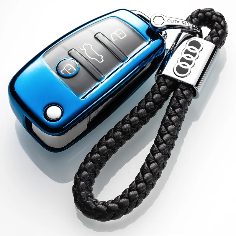For Audi A3 A4 A6 A8 TTCar key case Fob Protective Chrome TPU Car Key Case Remote Bag Holder Cover Shell Protector