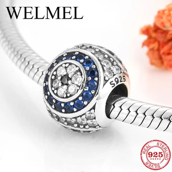 

Hot sale 925 Sterling Silver Blue and Clear CZ round shape beads Fit Original Pandora Charm Bracelet Jewelry Making