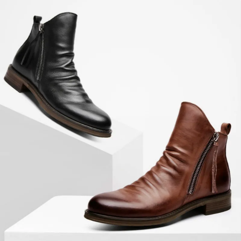 Original Leather Boots Men Autumn Shoes Male Leather Casual Boots Men Comfy Anti-Slip Lace-up