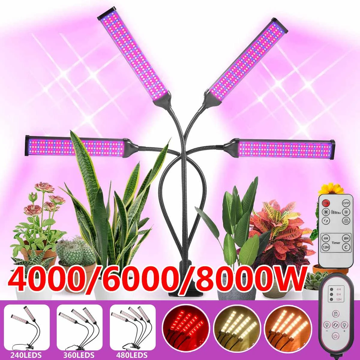 4000W 6000W 8000W Full Spectrum Phytolamps 5V USB LED Grow Light with