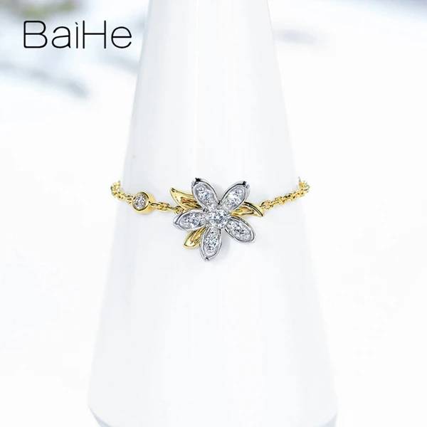 BAIHE, 18 карат, желтое+ белое золото, сертифицировано, 0.09ct, натуральные бриллианты, для женщин, обручальное кольцо, модное, хорошее ювелирное изделие, подарочное кольцо