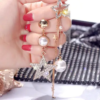 

Rhinestone Star Pearl Dangle Ear Stud Women Irregular Drop Earrings Jewelry Asymmetrical Dangle Earrings Dropshipping