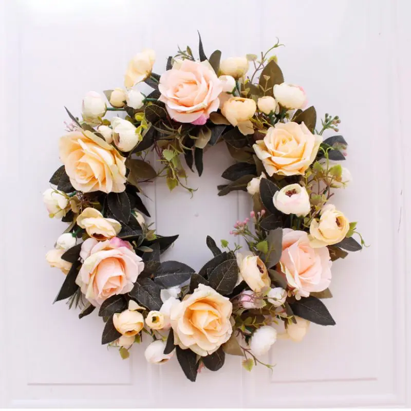 

Artificial Roses Silk Flower Home Decoration Wreath Round Wreath Warm Romantic Home Decoration Wreath