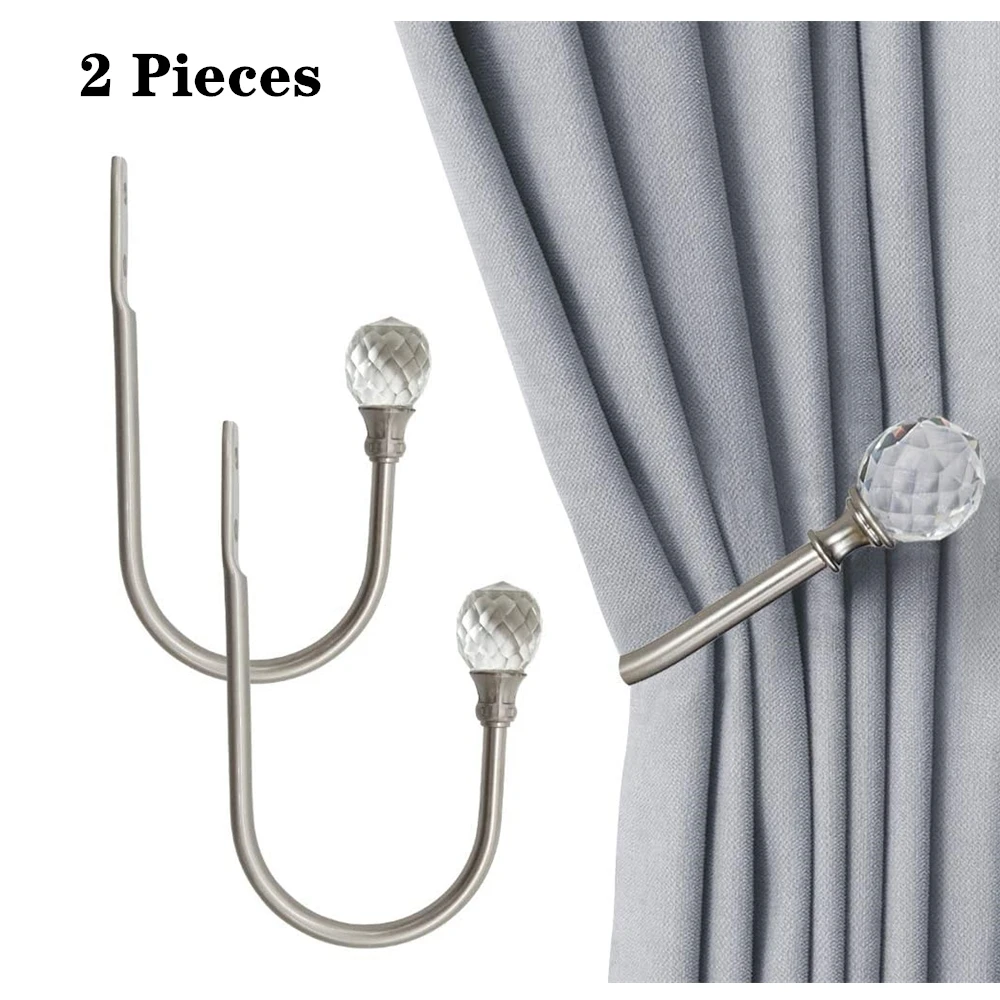 Metal Curtain Holdbacks with Crystal Ball 2 Pieces U Shaped Window Drapery Tiebacks Wall Mounted Hook Screws | Дом и сад