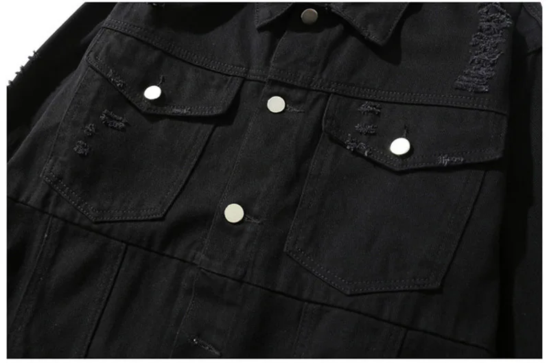 KIOVNO High Street Ripped Distressed Denim Jackets Men Pleated Black Color Jeans Jackets Outwear For Male Washed  (7)