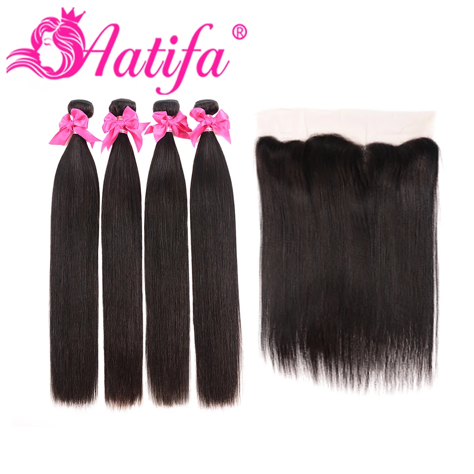 Peruvian Straight Hair Bundles With Frontal Human Hair 3 Bundles With Closure 360 Lace Frontal With Bundles Remy Hair Extensions