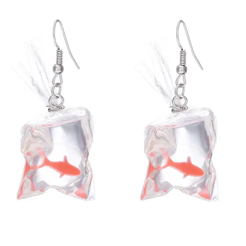 

Women Fashion Transparent Goldfish Earrings Quirky Water bag Resin Earrings Fine Charming Pendant Girl Drop Earrings