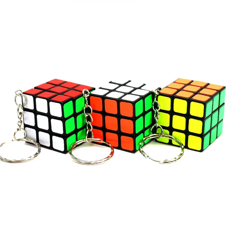 1 Colorful Mini Magic Cube Man's Keyring Kids Educational Toys Key Ring Keychain 