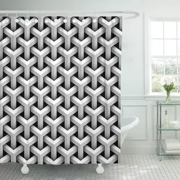 

Optical of Gray Blocks Patern Pattern Cube Net Abstract Shower Curtain Waterproof Polyester Fabric 72 x 78 inches Set with Hooks