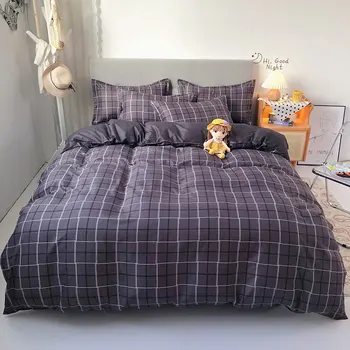 

2020 summer bedding set geometry duvet cover flat sheet modern bed linen set stripe grid bed set AB side home textile pillowcase