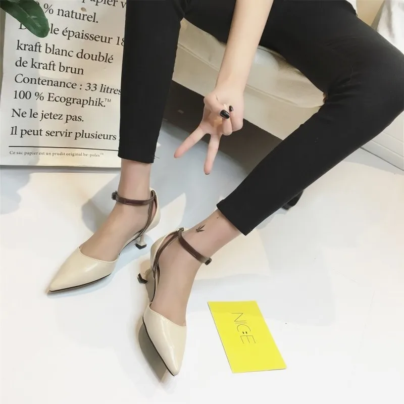 

Spring autumn pointed word with high heels female fine with wild green single shoes with work shoes zapatos de mujer Y21-38