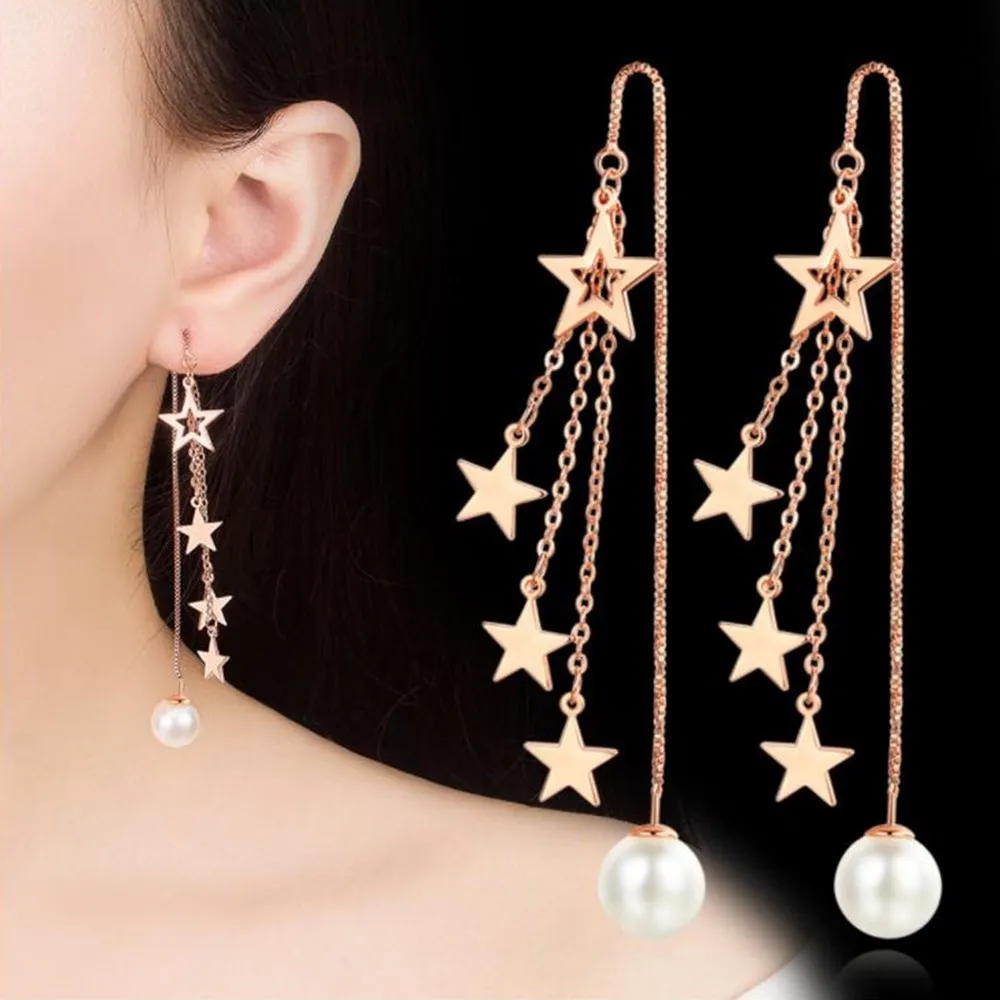 Silver Earrings Jewelry NEHZY Long-Tassel 925-Sterling-Silver Retro Star Gold Fashion